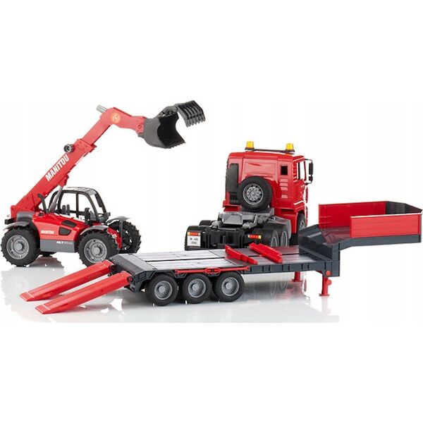 Bruder Man TGA z naczepą niskopodłogową i ładowarką teleskopową Manitou (MLT 633 02774)