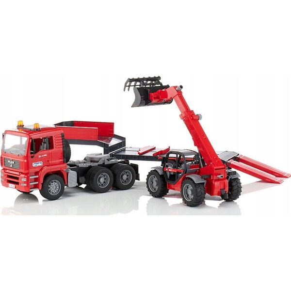 Bruder Man TGA z naczepą niskopodłogową i ładowarką teleskopową Manitou (MLT 633 02774)