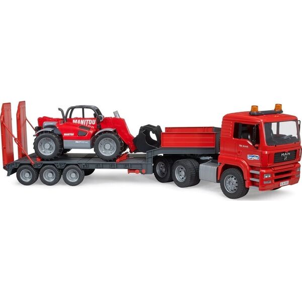 Bruder Man TGA z naczepą niskopodłogową i ładowarką teleskopową Manitou (MLT 633 02774)