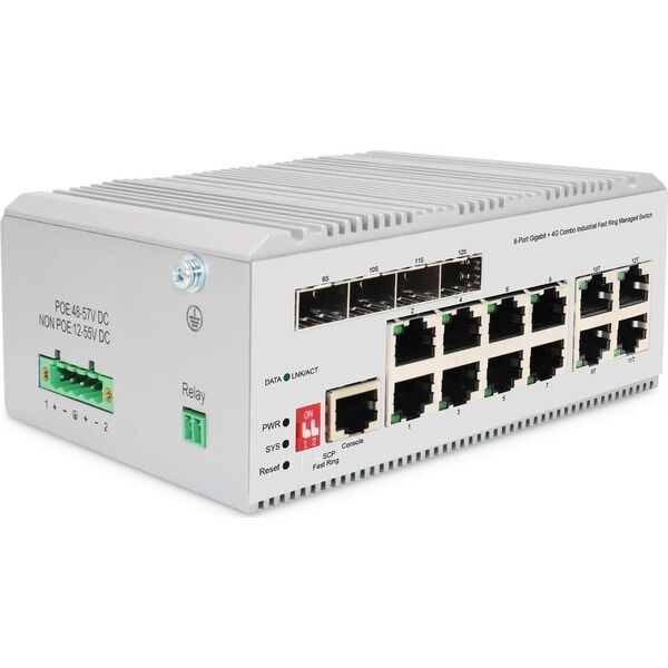 Switch Digitus DIGITUS Industrial 8+4 L2managed Gigabit Ethernet Switch 8 Port GEE RJ45 4 Port GE SFP
