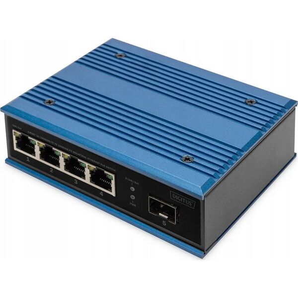 Switch Digitus Digitus 4-portowy przełącznik sieciowy Fast Ethernet PoE, przemysłowy, niezarządzany, 1 łącze SFP