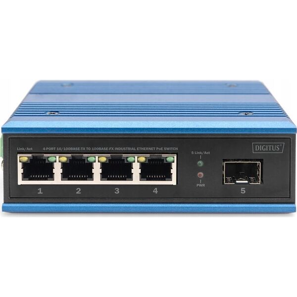 Switch Digitus Digitus 4-portowy przełącznik sieciowy Fast Ethernet PoE, przemysłowy, niezarządzany, 1 łącze SFP