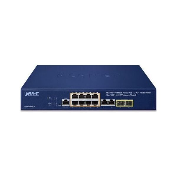 Switch Planet PLANET IPv4/IPv6, 8-Port Managed Zarządzany L2/L4 Gigabit Ethernet (10/100/1000) Obsługa PoE 1U Niebieski