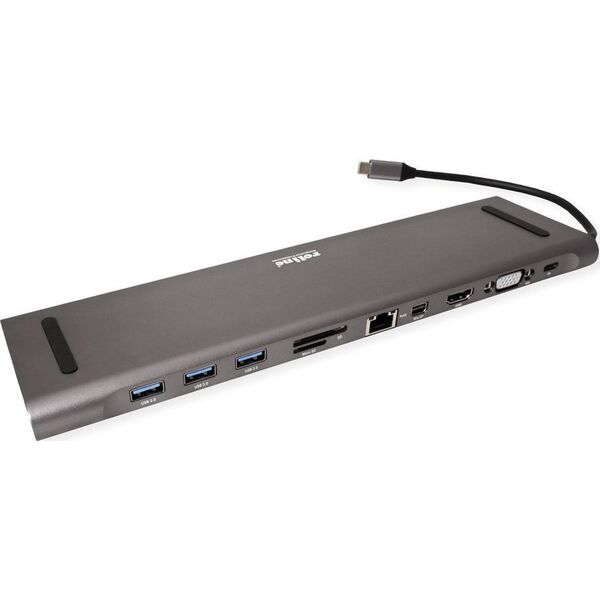 Stacja dokująca Roline Wieloportowa stacja dokująca ROLINE USB 3.2 Gen 2 typu C, 4K HDMI/Mini DP, VGA, USB, Kaartlezer, PD, LAN, Audio