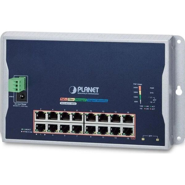 Switch Planet PLANET WGS-4215-16P2S łącza sieciowe Zarządzany L2 Gigabit Ethernet (10/100/1000) Obsługa PoE Czarny