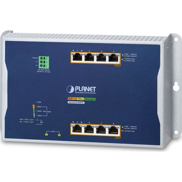 Switch Planet PLANET IP30, IPv6/IPv4, 4-Port Zarządzany L2/L2+ Gigabit Ethernet (10/100/1000) Obsługa PoE Niebieski, Szary