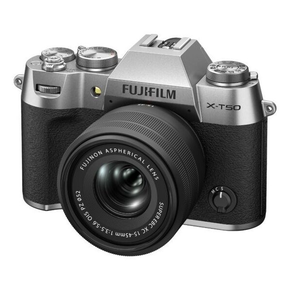 Lustrzanka Fujifilm Sisteminis fotoaparatas FUJIFILM X-T50/XC15-45mmF3.5-5.6 OIS PZ Silver (Sidabrinis)