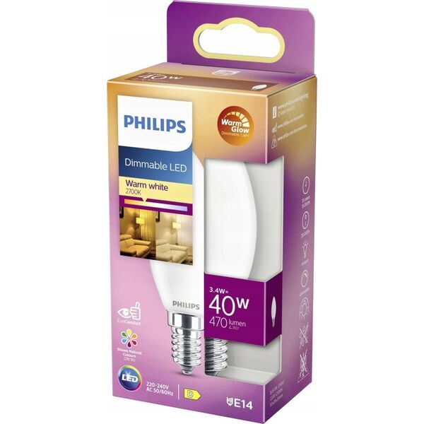 Philips Philips 8719514324299, 3.4 W, 40 W, E14, 470 lm, 15000 h, Warm glow
