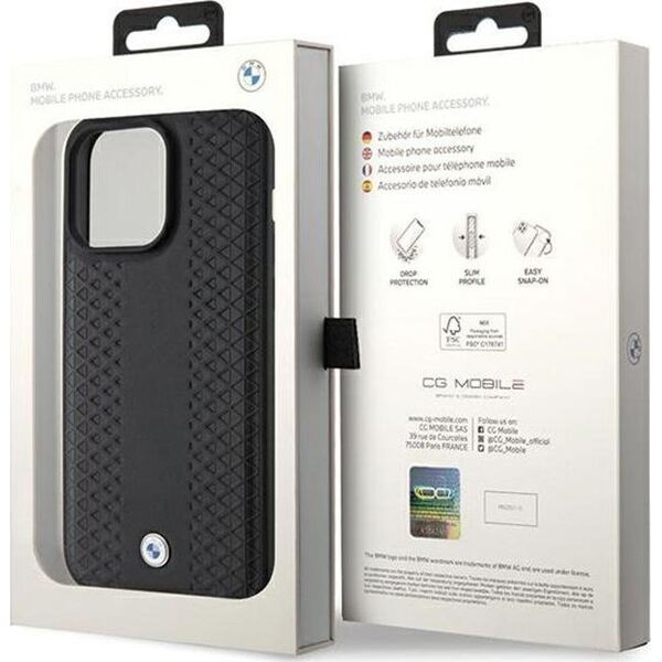 BMW BMW Leather Diamond Pattern - Etui iPhone 15 Pro (czarny)