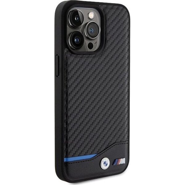 BMW BMW Leather Carbon Blue Line - Etui iPhone 15 Pro Max (czarny)