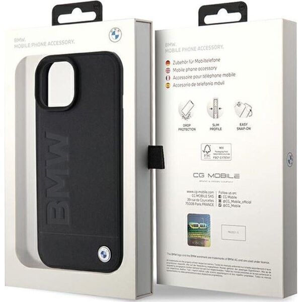 BMW BMW Leather Hot Stamp - Etui iPhone 15 Plus (czarny)