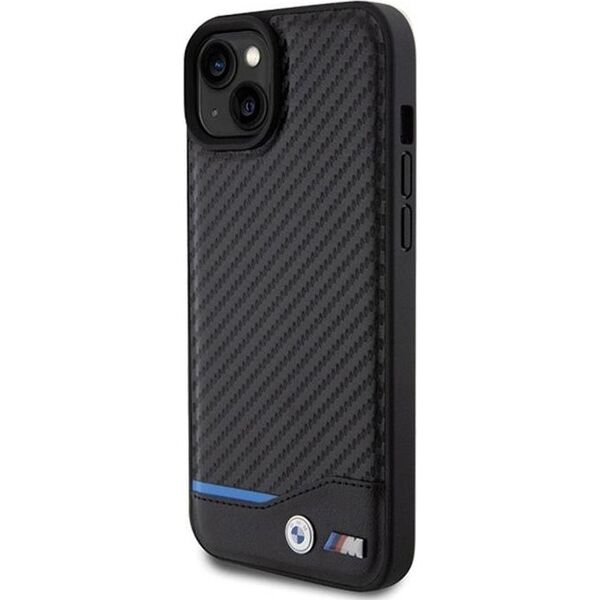 BMW BMW Leather Carbon Blue Line - Etui iPhone 15 Plus (czarny)