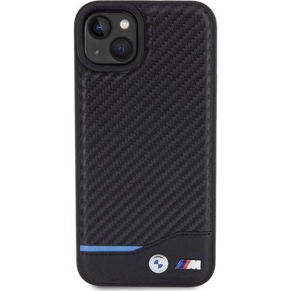 BMW BMW Leather Carbon Blue Line - Etui iPhone 15 Plus (czarny)