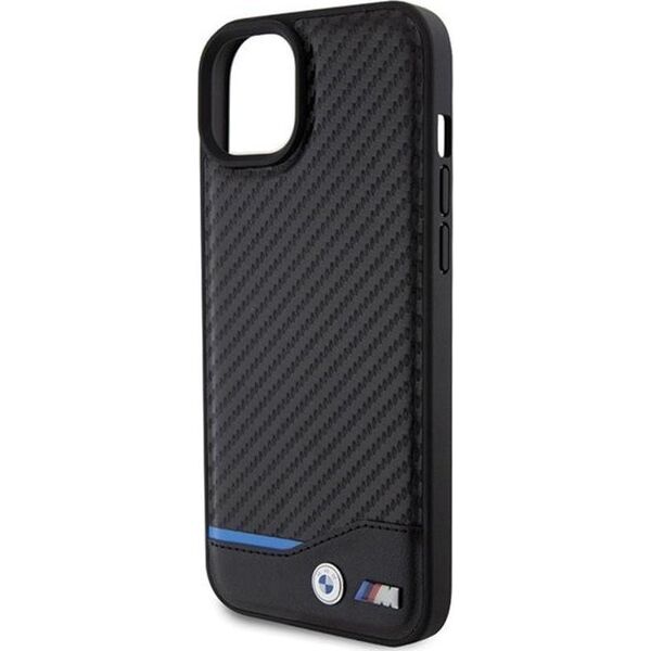 BMW BMW Leather Carbon Blue Line - Etui iPhone 15 Plus (czarny)