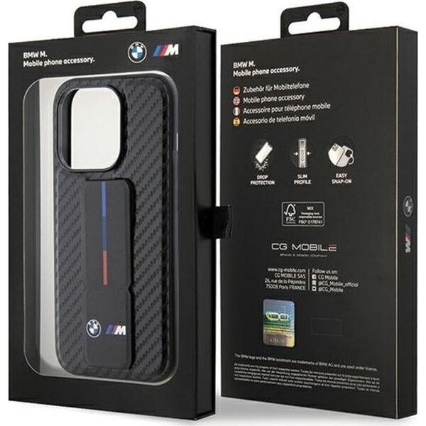 BMW BMW Grip Stand Smooth & Carbon - Etui iPhone 15 Pro (czarny)