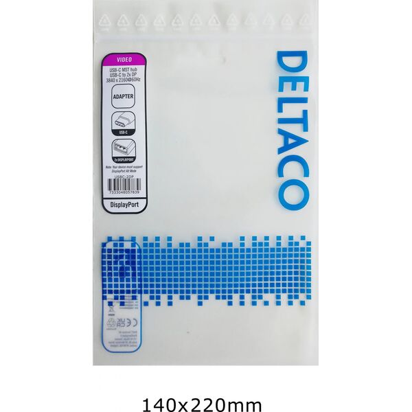 Adapter AV Deltaco USB-C MST jungčių stotelė DELTACO 2x 4K/60Hz, DP x 2, juoda, 0,1m / USBC-2DP
