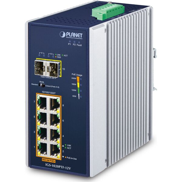 Switch Planet PLANET IP30 Ind 8-P 10/100/1000T Nie zarządzany Gigabit Ethernet (10/100/1000) Obsługa PoE Niebieski, Biały