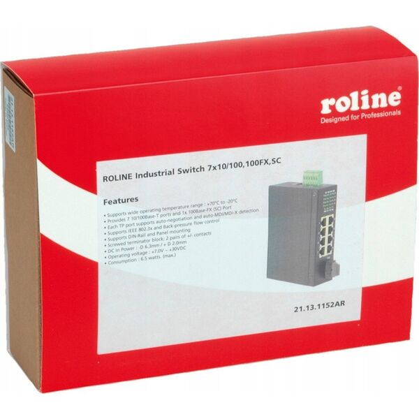 Switch Roline Przemysłowy przełącznik ROLINE 7x RJ-45, 1x SC, niezarządzalny