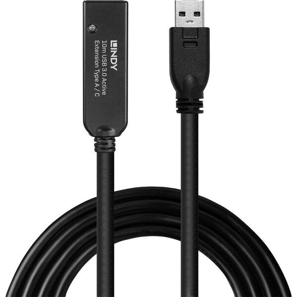 Kabel USB Lindy USB-A - USB-C 10 m Czarny (43376)
