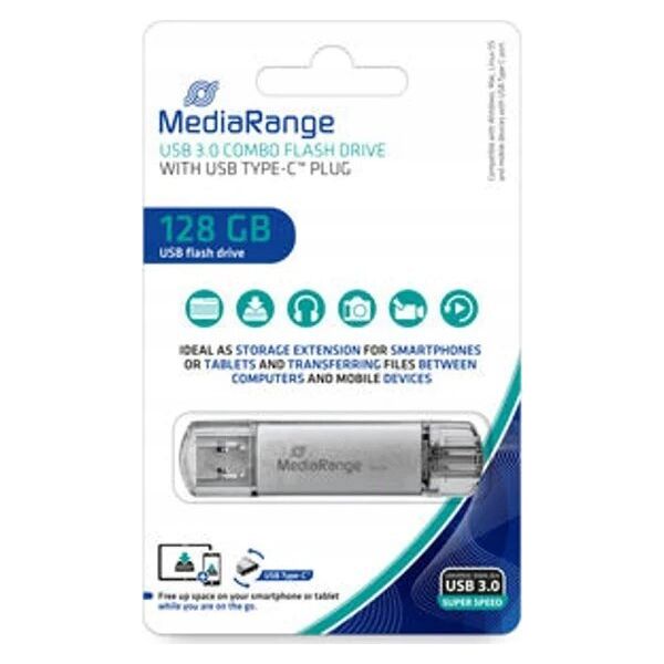 Pendrive MediaRange MediaRange MR938 pamięć USB 128 GB USB Type-A / USB Type-C 3.2 Gen 1 (3.1 Gen 1) Srebrny