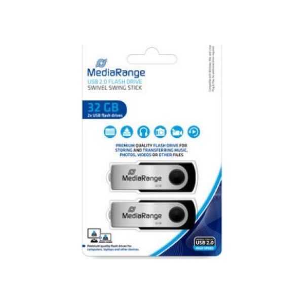 Pendrive MediaRange MediaRange MR911-2 pamięć USB 32 GB USB Typu-A 2.0 Czarny, Srebrny