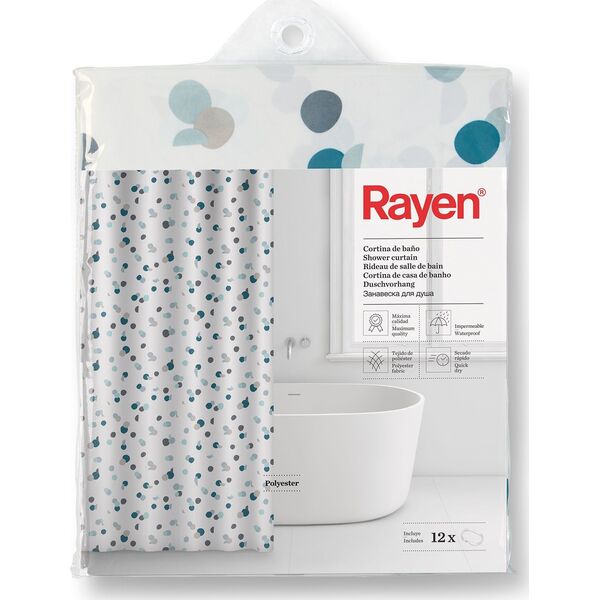 Rayen Rayen Zasłona prysznicowa w kropki 180 x 200 cm biała