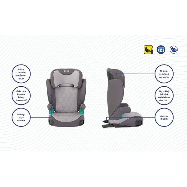 Fotelik samochodowy Graco Graco Affix i-Size - fotelik automobilinis 100-150 cm | Iron