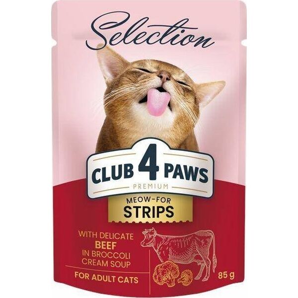 Club 4 Paws Club4Ł Kot 80g Paski Wołowina z Brokułami