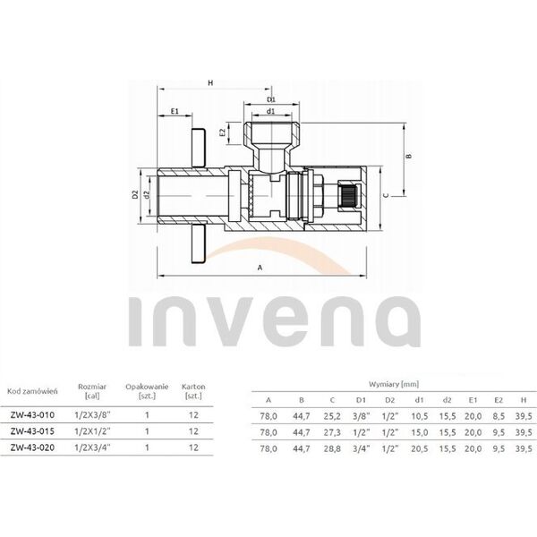 Invena Invena zawór kątowy z głowicą ceramiczną 1/2x3/4" ZW-43-020