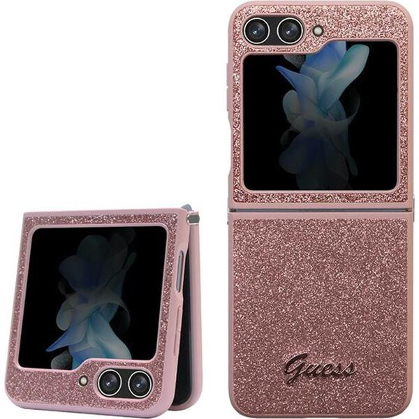 Guess Etui Guess GUHCZF5HGGSHP Samsung Galaxy Z Flip 5 hardcase Glitter Script różowy/pink