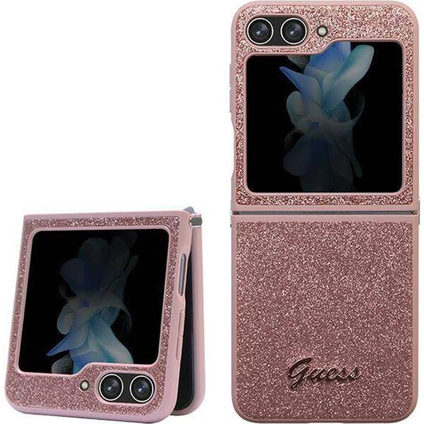 Guess Etui Guess GUHCZF5HGGSHP Samsung Galaxy Z Flip 5 hardcase Glitter Script różowy/pink