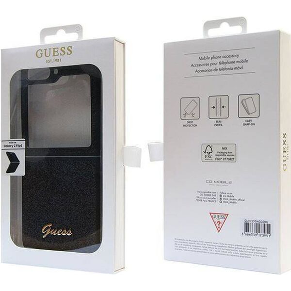 Guess Etui Guess GUHCZF5HGGSHK Samsung Galaxy Z Flip 5 hardcase Glitter Script czarny/black
