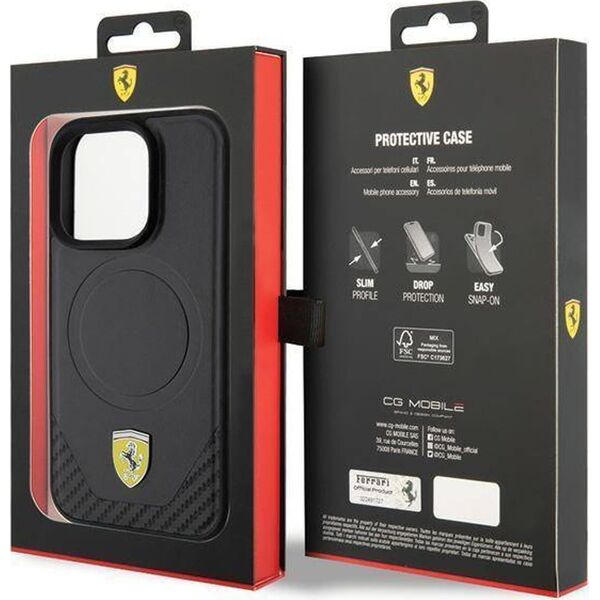 Ferrari Ferrari FEHMP15LPTEK iPhone 15 Pro 6.1" czarny/black hardcase Carbon Metal Logo MagSafe