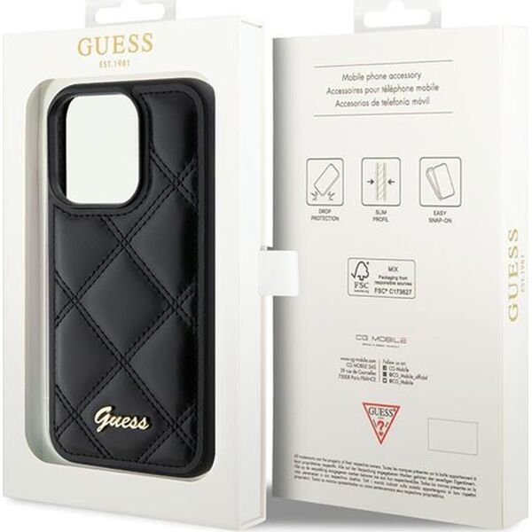 Guess Guess GUHCP15XPSQSQSK iPhone 15 Pro Max 6.7" czarny/black hardcase Quilted Metal Logo
