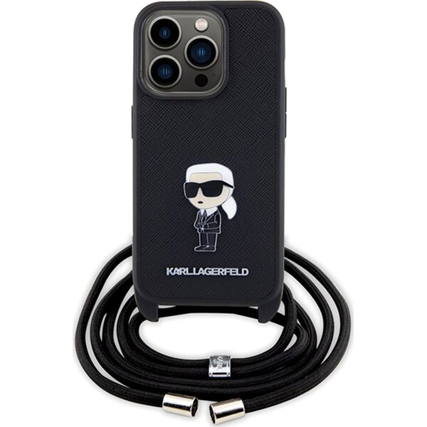 Karl Lagerfeld Karl Lagerfeld KLHCP15LSASKNPSK iPhone 15 Pro 6.1" hardcase czarny/black Crossbody Saffiano Monogram Metal Pin Karl & Choupette
