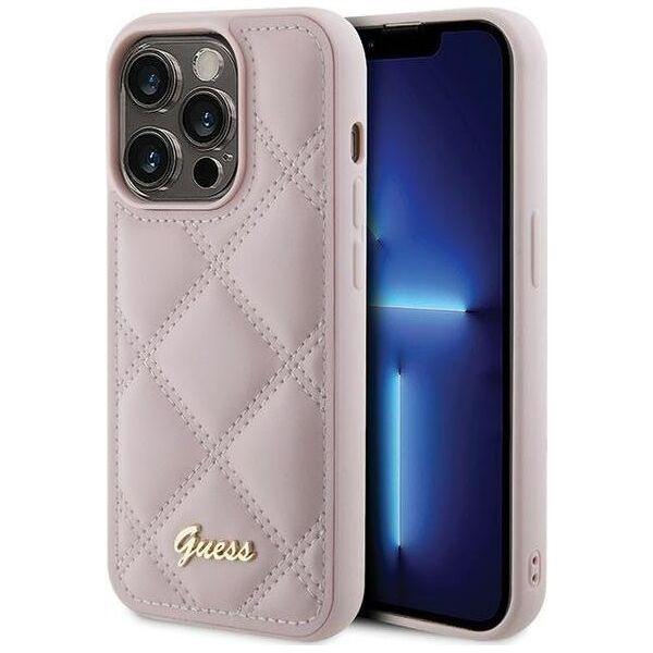 Guess Guess GUHCP15XPSQSQSP iPhone 15 Pro Max 6.7" różowy/pink hardcase Quilted Metal Logo