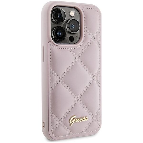 Guess Guess GUHCP15XPSQSQSP iPhone 15 Pro Max 6.7" różowy/pink hardcase Quilted Metal Logo