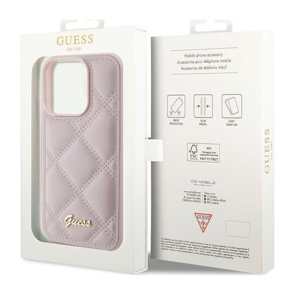 Guess Guess GUHCP15XPSQSQSP iPhone 15 Pro Max 6.7" różowy/pink hardcase Quilted Metal Logo