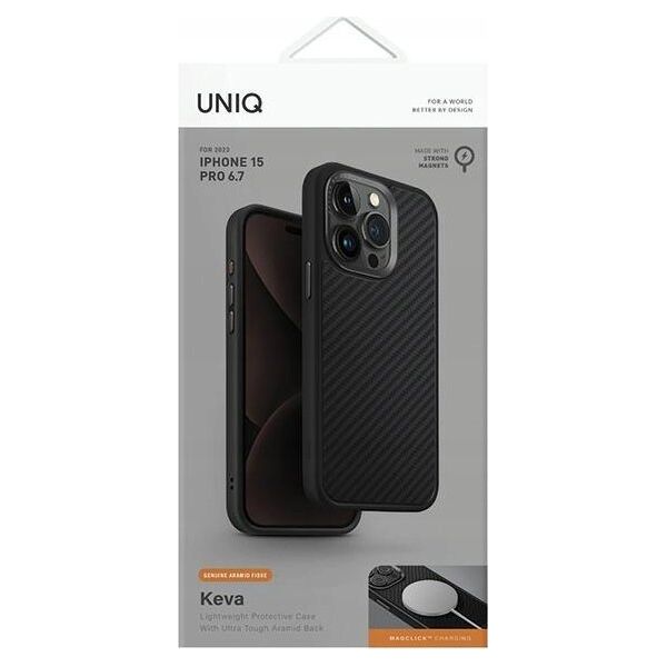 Uniq UNIQ etui Keva iPhone 15 Pro Max 6.7" Magclick Charging czarny/carbon black