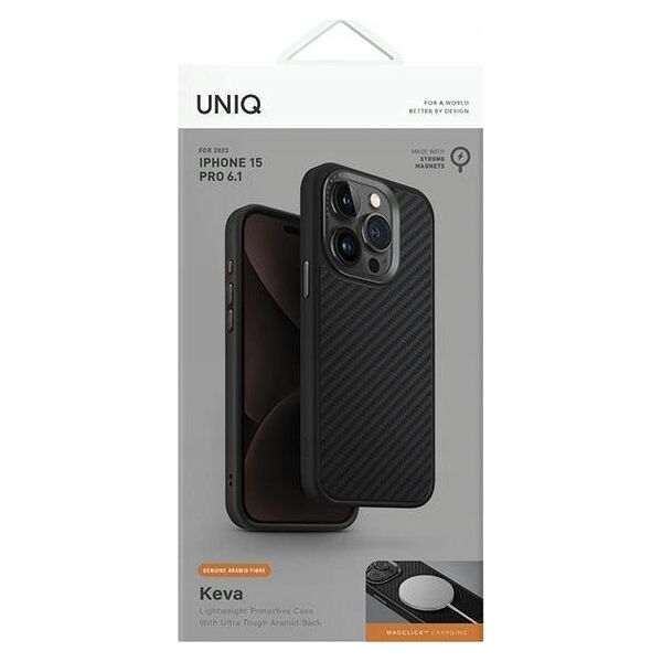 Uniq UNIQ etui Keva iPhone 15 Pro 6.1" Magclick Charging czarny/carbon black