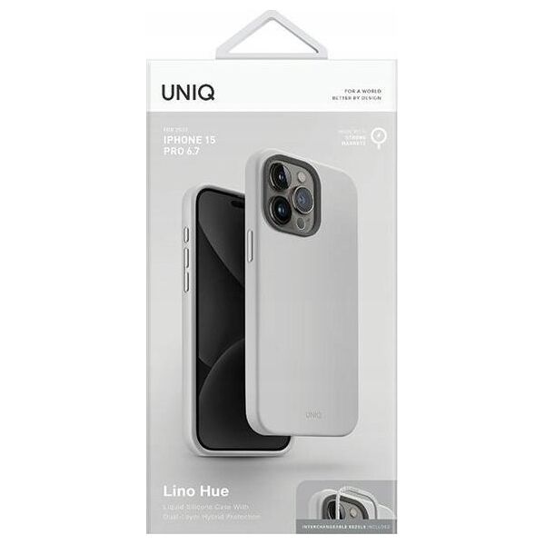 Uniq UNIQ etui Lino Hue iPhone 15 Pro Max 6.7" Magclick Charging jasnoszary/chalk grey