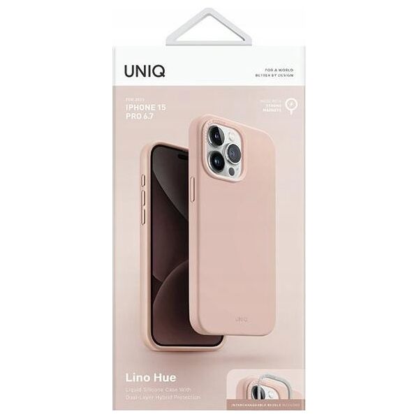 Uniq UNIQ etui Lino Hue iPhone 15 Pro Max 6.7" Magclick Charging różowy/blush pink