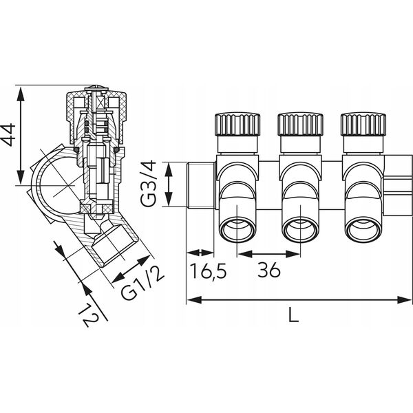 Ferro Rozdzielacz sanitarny 3/4"x1/2", 4-drogowy