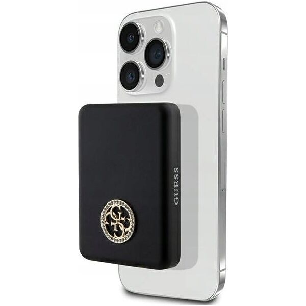Powerbank Guess Guess Powerbank indukcyjny 15W GUPBM5AL4DMK 5000mAh czarny/black MagSafe 4G Strassed Metal Logo