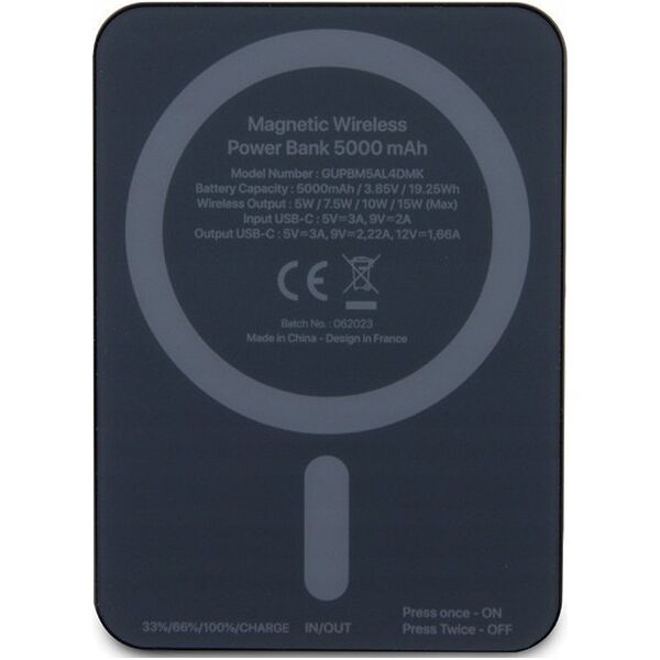 Powerbank Guess Guess Powerbank indukcyjny 15W GUPBM5AL4DMK 5000mAh czarny/black MagSafe 4G Strassed Metal Logo