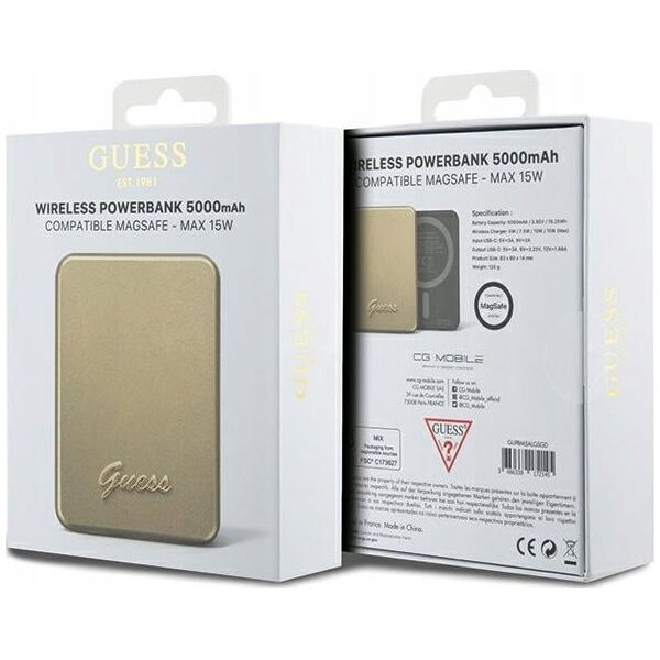 Powerbank Guess Guess Powerbank indukcyjny 15W GUPBM5ALGSGD 5000mAh złoty/gold MagSafe Metal Script Logo