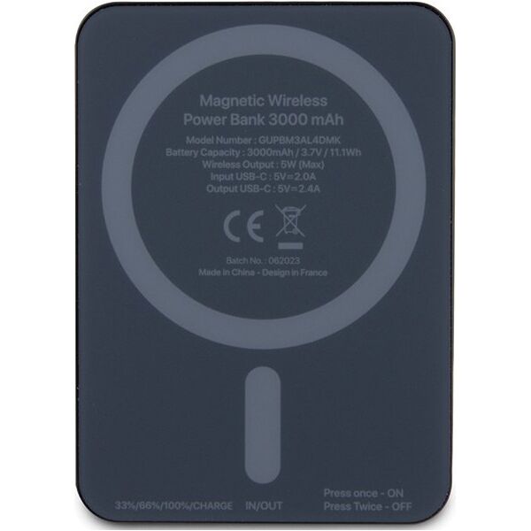 Powerbank Guess Guess Powerbank indukcyjny 5W GUPBM3ALGSGK 3000mAh czarny/black MagSafe Metal Script Logo
