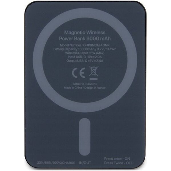 Powerbank Guess Guess Powerbank indukcyjny 5W GUPBM3AL4DMK 3000mAh czarny/black MagSafe 4G Strassed Metal Logo