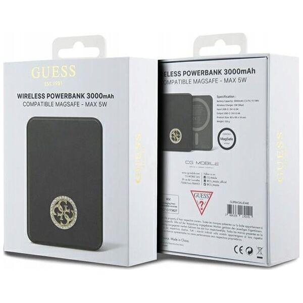 Powerbank Guess Guess Powerbank indukcyjny 5W GUPBM3AL4DMK 3000mAh czarny/black MagSafe 4G Strassed Metal Logo