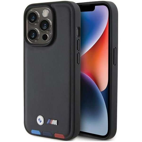 BMW BMW BMHCP15L22PTDK iPhone 15 Pro 6.1" czarny/black Leather Stamp Tricolor